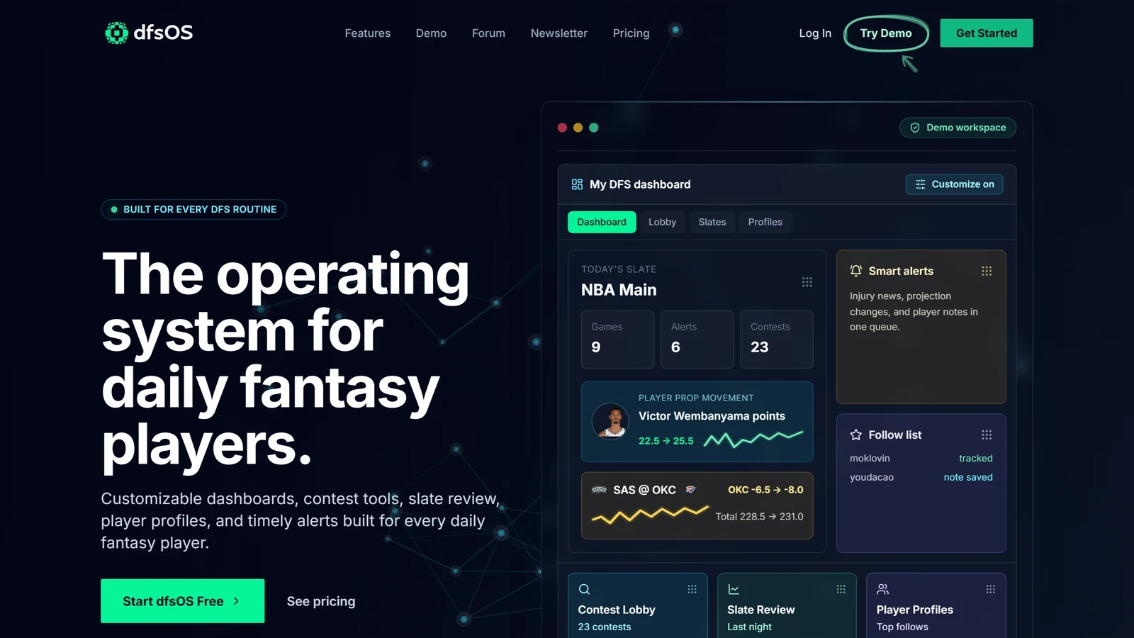 dfsOS daily fantasy sports platform homepage